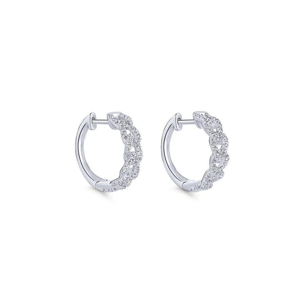 14K White Gold Twisted 15mm Diamond Huggie Earrings