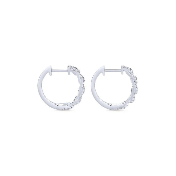 14K White Gold Twisted 15mm Diamond Huggie Earrings