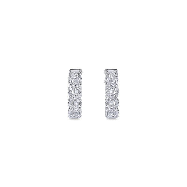14K White Gold Twisted 15mm Diamond Huggie Earrings