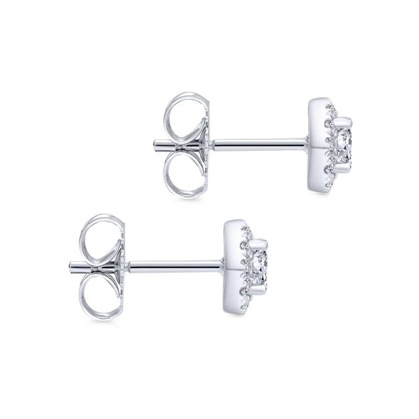 14k White Gold Hexagonal Diamond Halo Stud Earrings