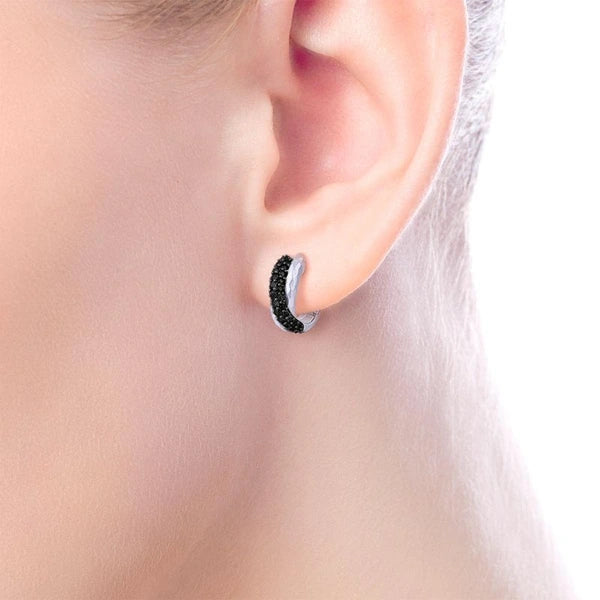 925 Sterling Silver Hammered 10mm Black Spinel Huggie Earrings