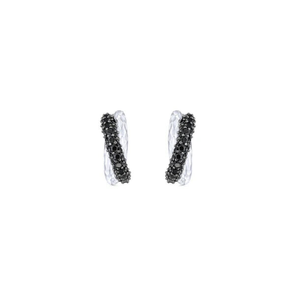 925 Sterling Silver Hammered 10mm Black Spinel Huggie Earrings
