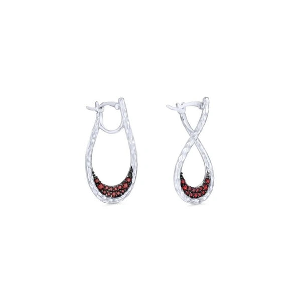 925 Sterling Silver Garnet Bypass Pear Shaped Hoop Earrings