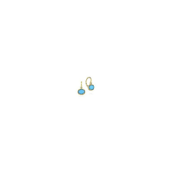 14k Yellow Gold Diamond Rock Crystal & Turquoise Oval Drop Earrings