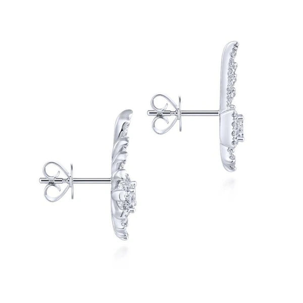14K White Gold Diamond Fan Stud Earrings