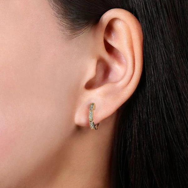 14K Yellow Gold Segmented 10mm Diamond Huggies