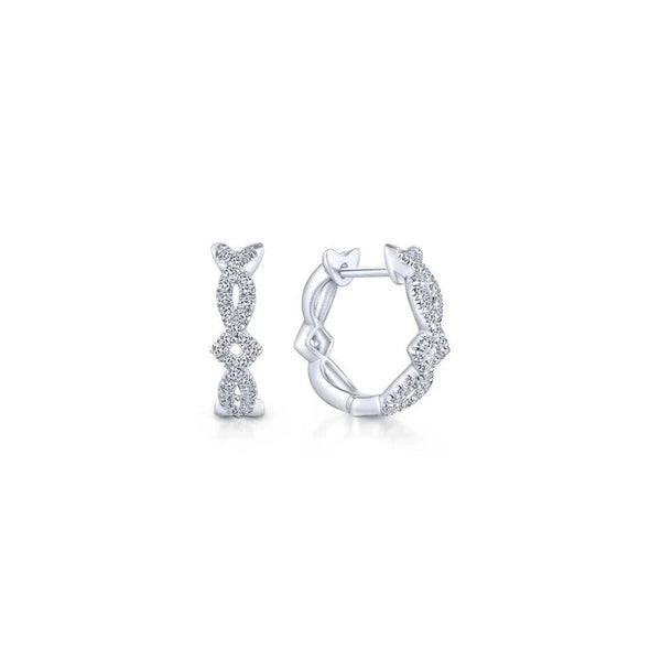 14K White Gold Twisted 10mm Diamond Huggies