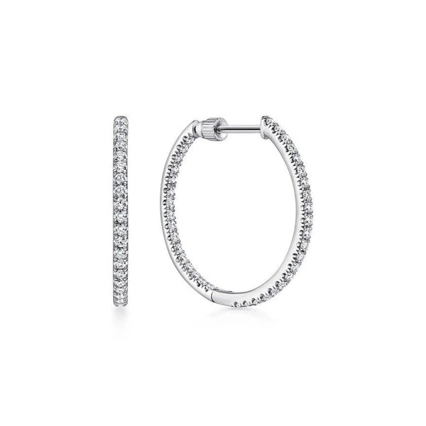 14K White Gold French e 20mm Round Inside Out Diamond Hoop Earrings