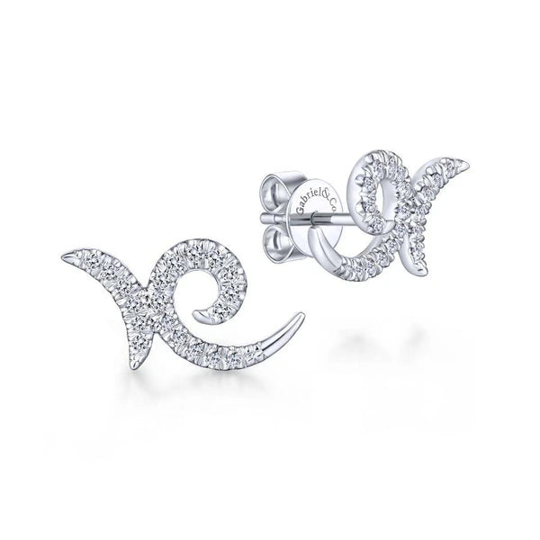 14K White Gold Diamond Swirl Stud Earrings