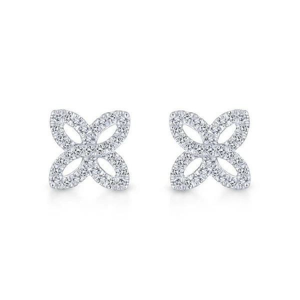 14K White Gold Open Floral e Diamond Stud Earrings