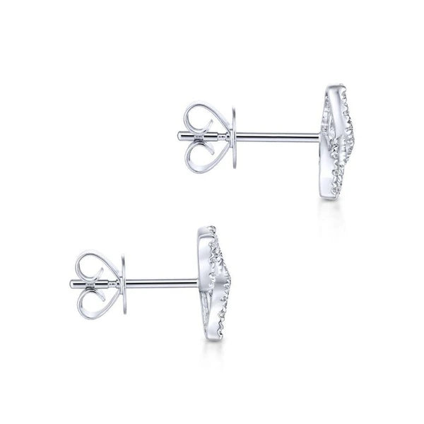 14K White Gold Open Floral e Diamond Stud Earrings