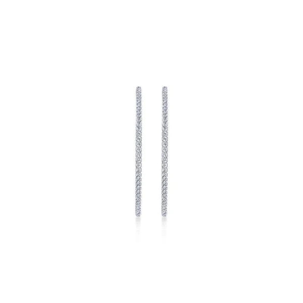 14K White Gold French e 40mm Round Inside Out Diamond Hoop Earrings