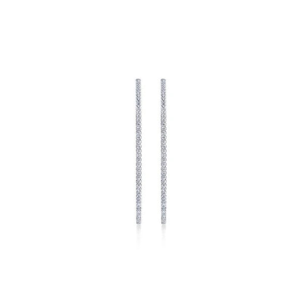 14K White Gold French e 50mm Round Inside Out Diamond Hoop Earrings