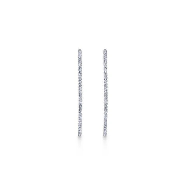 14K White Gold French e 50mm Round Inside Out Diamond Hoop Earrings