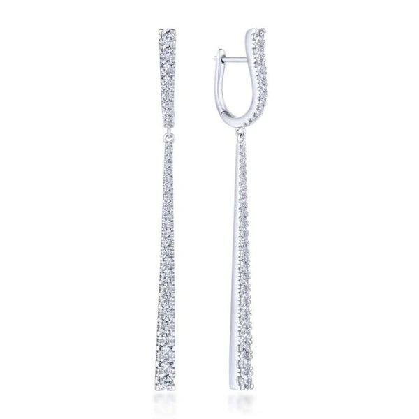 18K White Gold Long Diamond Bar Huggies