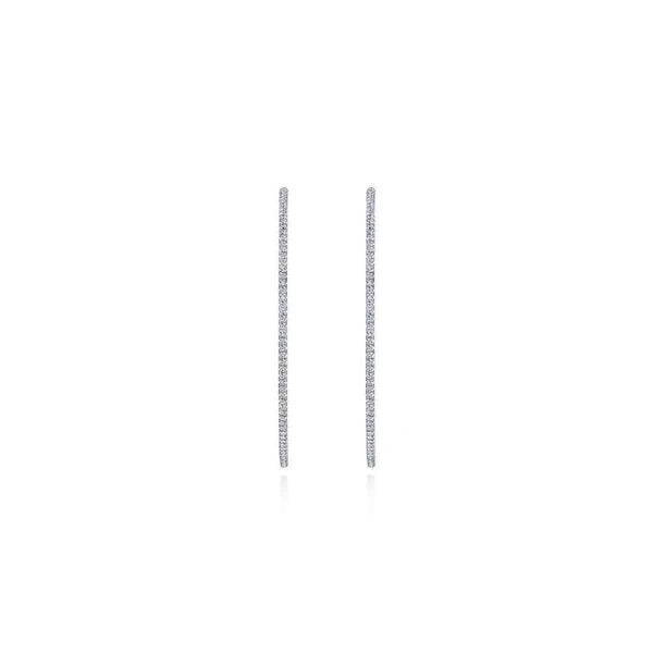 14K White Gold French e 50mm Round Inside Out Diamond Hoop Earrings