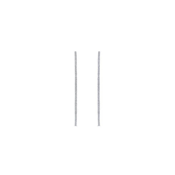 14K White Gold French e 60mm Round Inside Out Diamond Hoop Earrings