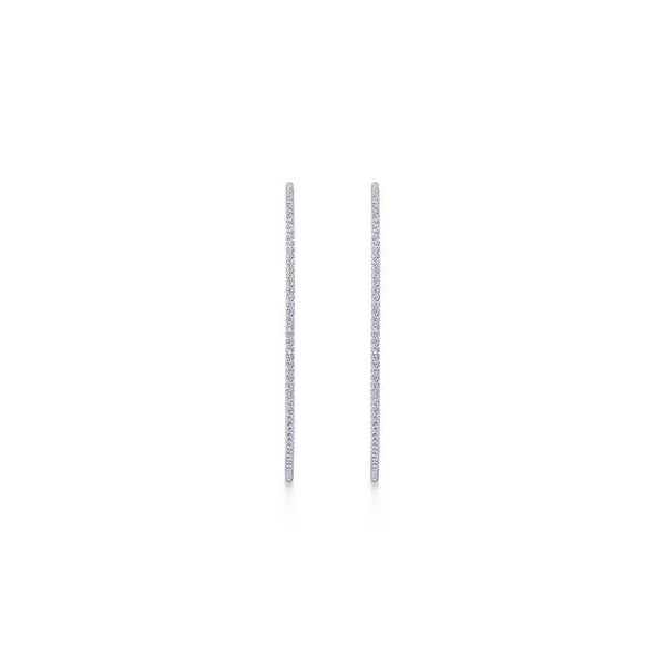 14K White Gold French e 60mm Round Inside Out Diamond Hoop Earrings