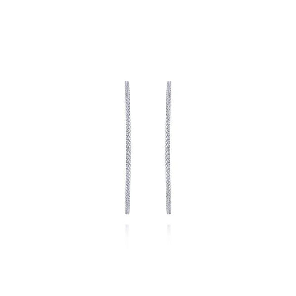 14K White Gold French e 60mm Round Inside Out Diamond Hoop Earrings