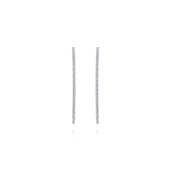 14K White Gold French e 60mm Round Inside Out Diamond Hoop Earrings