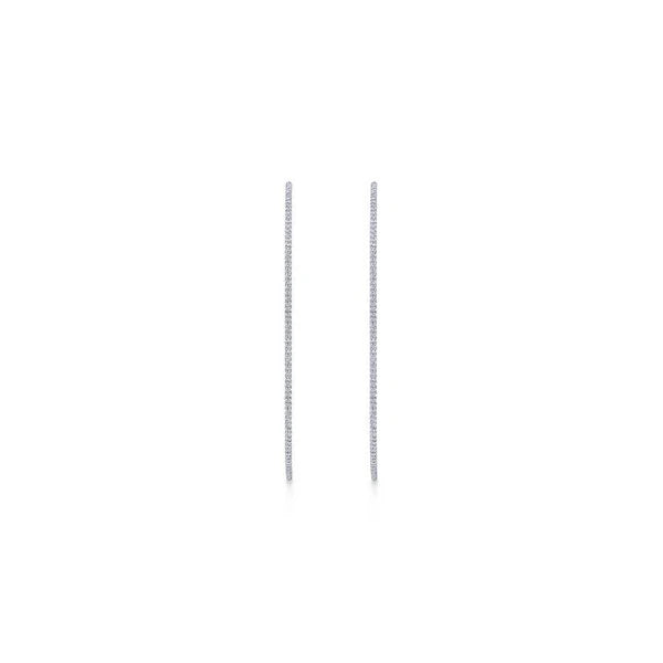 14K White Gold French e 70mm Round Inside Out Diamond Hoop Earrings