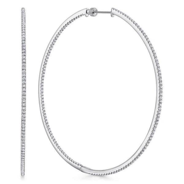 14K White Gold French e 70mm Round Inside Out Diamond Hoop Earrings