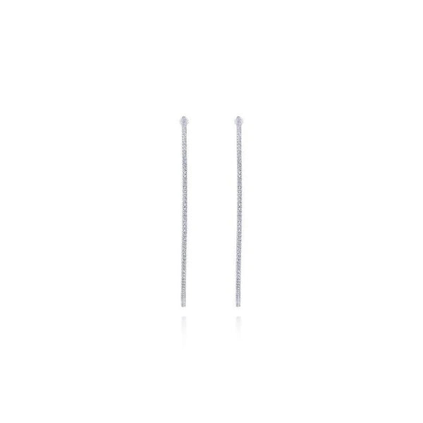 14K White Gold French e 70mm Round Inside Out Diamond Hoop Earrings
