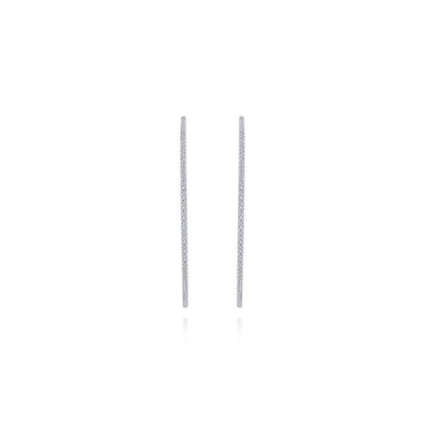 14K White Gold French e 70mm Round Inside Out Diamond Hoop Earrings