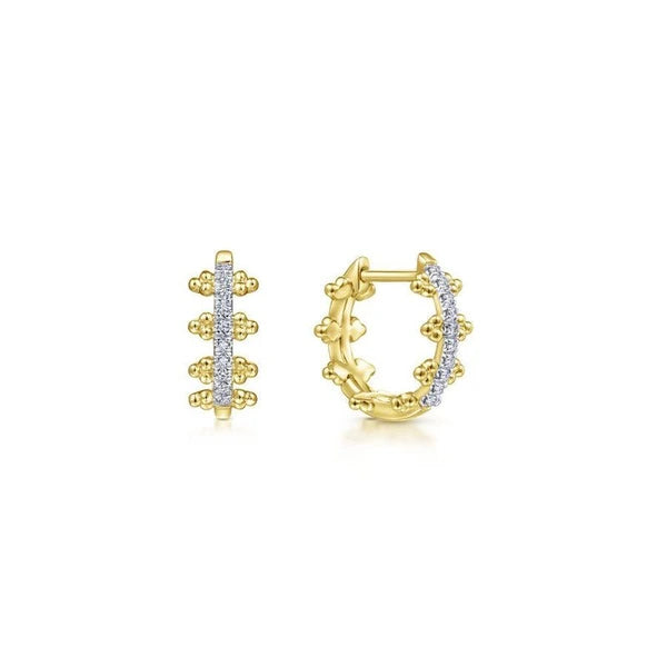 14K Yellow Gold Beaded e 10mm Diamond Huggies