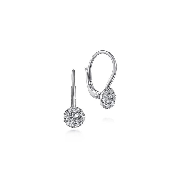 14K White Gold Round e Diamond Drop Earrings