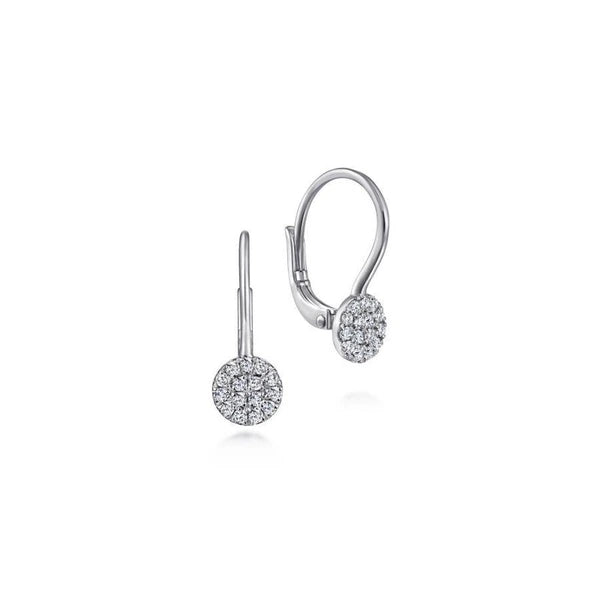 14K White Gold Round e Diamond Drop Earrings