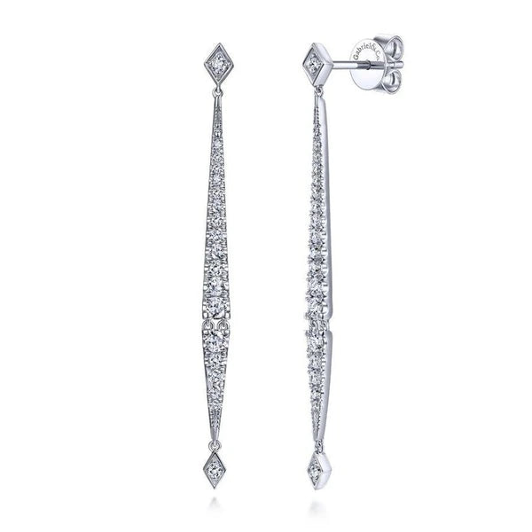 14K White Gold Long Diamond Bar Drop Earrings