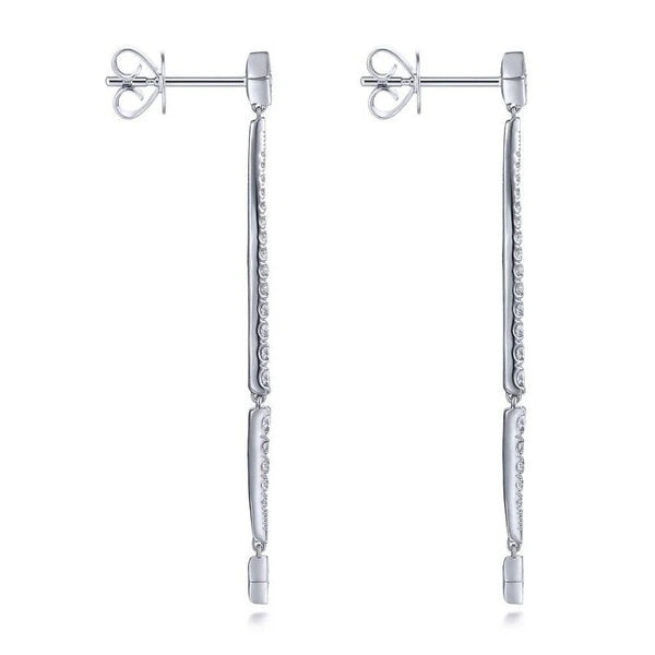 14K White Gold Long Diamond Bar Drop Earrings
