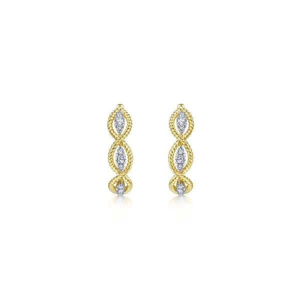 14K Yellow Gold Twisted Layered 20mm Diamond Hoop Earrings