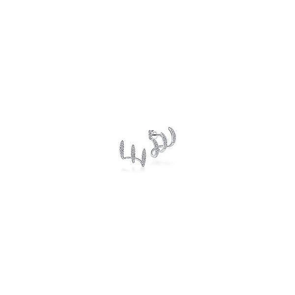 14K White Gold Three Bar Diamond Stud Earrings