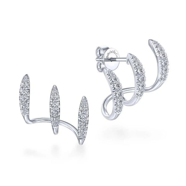 14K White Gold Three Bar Diamond Stud Earrings