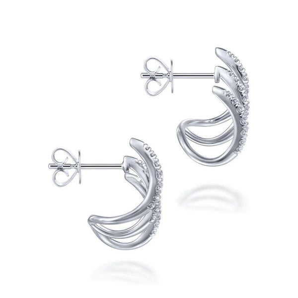 14K White Gold Three Bar Diamond Stud Earrings