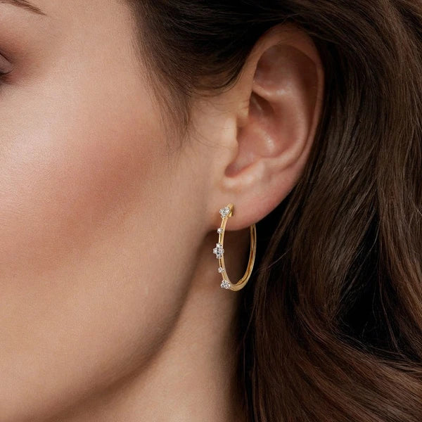 14K Yellow Gold 20mm Round Classic Diamond Hoop Earrings