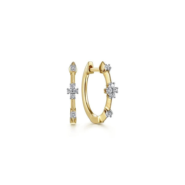 14K Yellow Gold 15mm Diamond Station Huggie Earrings