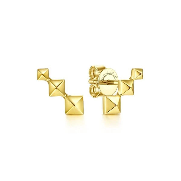 14K Yellow Gold Three Pyramid Stud Earrings