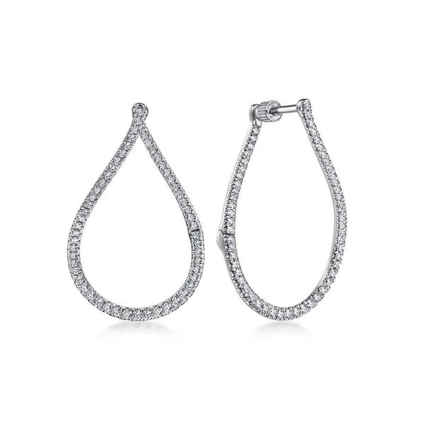 14K White Gold Open Pear Shape Diamond Huggies
