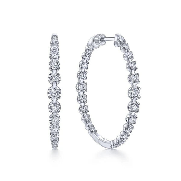 14K White Gold 40mm Round Classic Inside Out Diamond Hoop Earrings