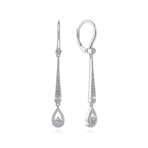 14K White Gold Diamond Bar Leverback Earrings