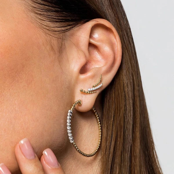 14K Yellow Gold 40mm Bujukan Diamond Classic Hoop Earrings