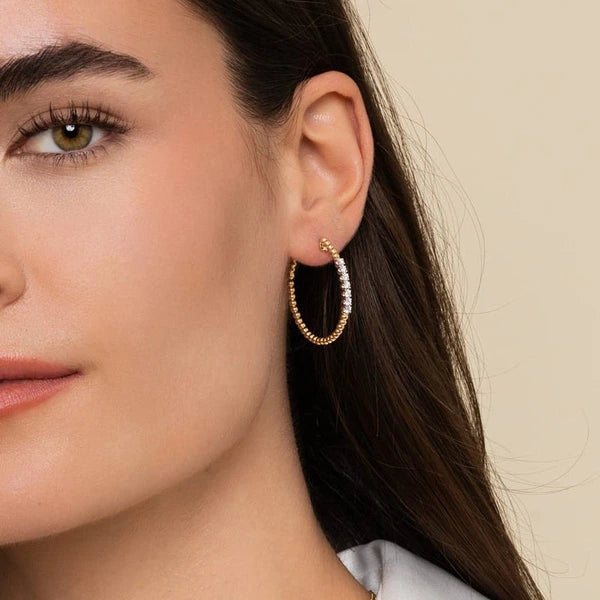 14K Yellow Gold 30mm Bujukan Diamond Classic Hoop Earrings