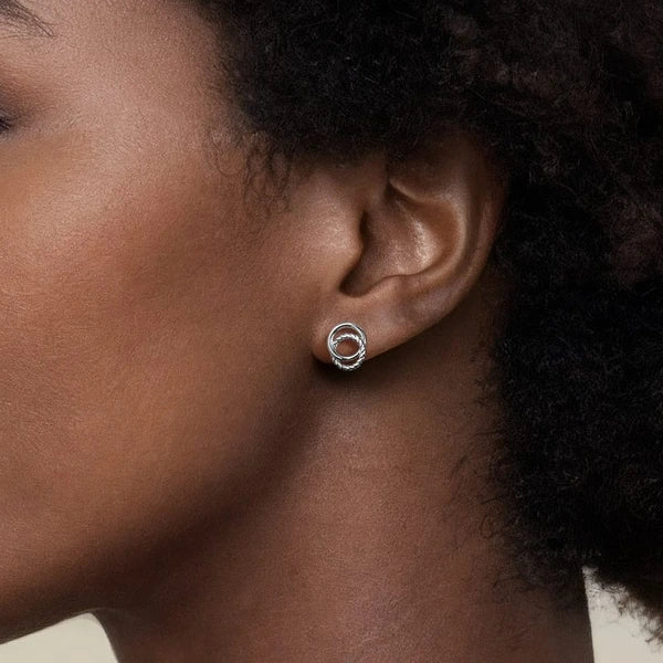 925 Sterling Silver Twisted Rope Double Circle Stud Earrings