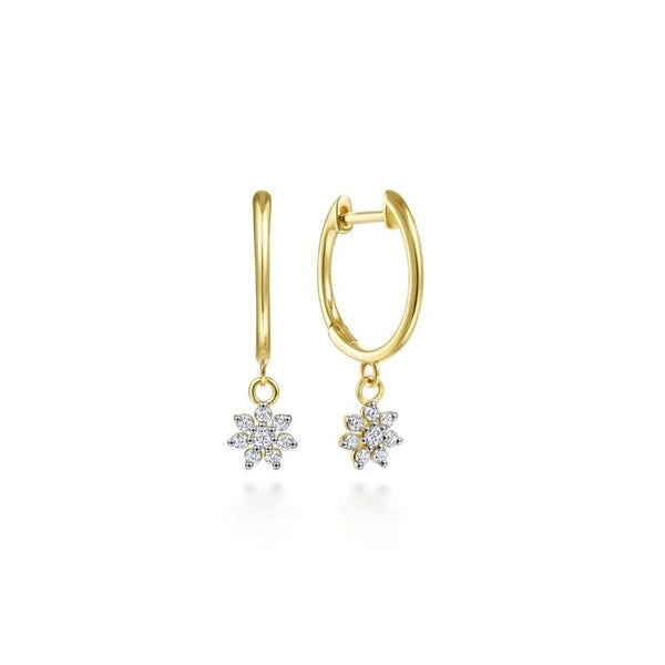 14K Yellow Gold Huggies with e Diamond Star Drops