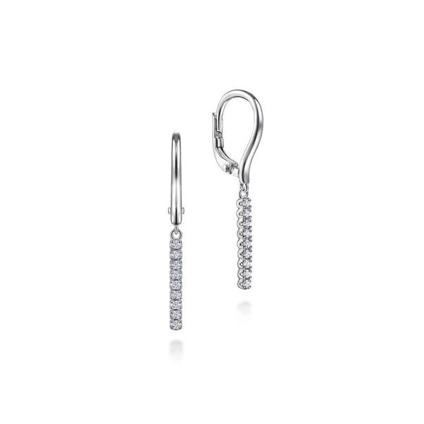 14K White Gold Diamond Bar Drop Leverback Earrings