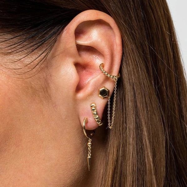 14K Yellow Gold 15mm Grommet Pattern Huggie Earrings