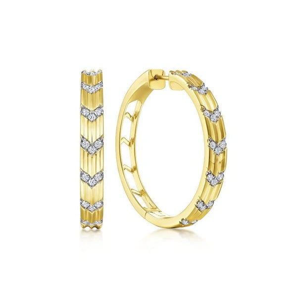 14K Yellow Gold 30MM Classic Diamond Hoop Earrings